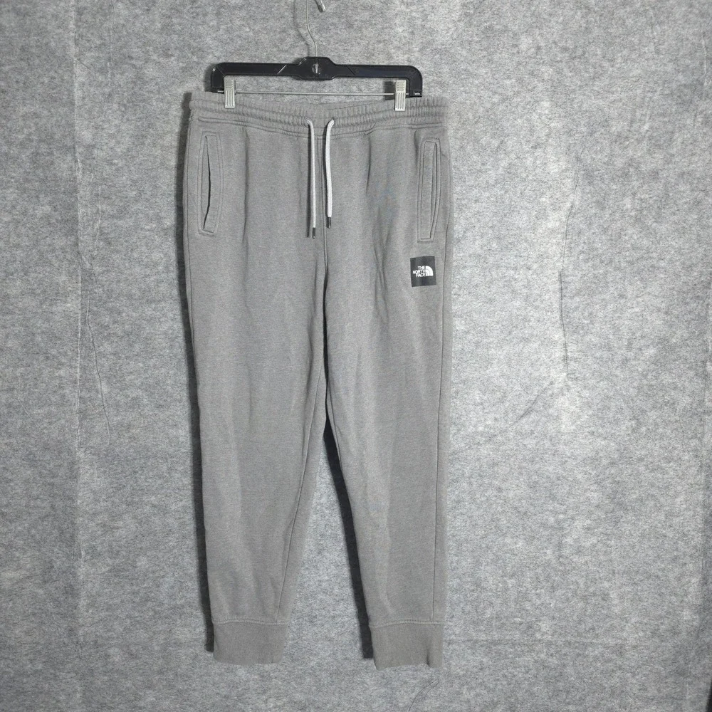 The North Face Joggers Mens L Gray Fleece Sweatpants Box Logo Drawstring Pant